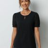 Clothing Azzlee Blouse & Shirts | Solid Hollow Out Round Neck Short Sleeve Tee Black