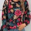 Clothing Azzlee Blouse & Shirts | Casual Graphic Tops Round Neck Long Sleeve Floral Printed Blouse Multicolor