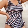 Clothing Azzlee Plus Size | Plus Size Stripe V-Neck Shirring Wide Straps One Piece Swimsuit Multi