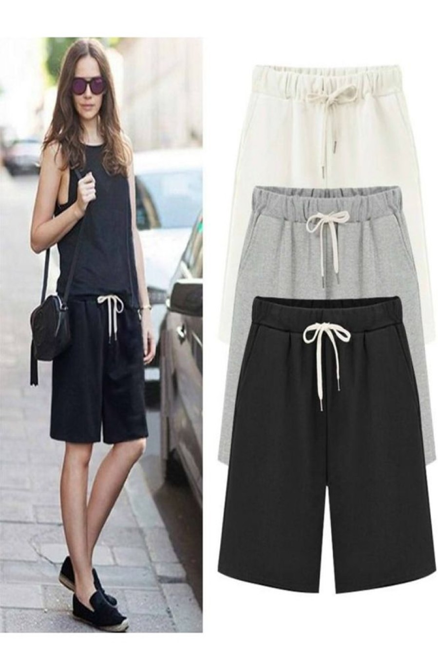 Clothing Azzlee Shorts | Women Drawstring Casual Elastic Waist Soft Knit Shorts