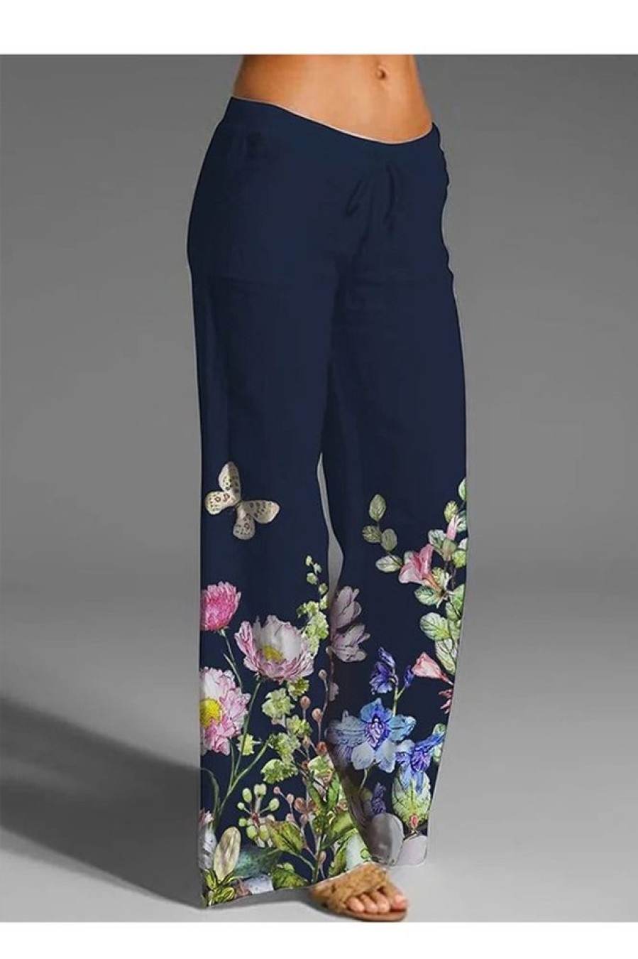 Clothing Azzlee Pants | Casual Floral Printed Pants Dark Blue