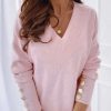 Clothing Azzlee Sweatshirt & Hoodies | Casual V Neck Solid Long Sleeve Tops Pink