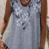 Clothing Azzlee Tanks | Casual V Neck Floral Printed Sleeveless Tank Gray