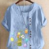 Clothing Azzlee Blouse & Shirts | Casual Round Neck Floral Printed Short Sleeve Blouse Light Blue