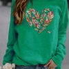 Clothing Azzlee Sweatshirt & Hoodies | Casual Graphic Tops Round Neck Long Sleeve Heart Printed Sweatshirts Green