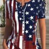 Clothing Azzlee Blouse & Shirts | Casual Graphic Tops Round Neck Short Sleeve Flag Printed Blouse Blue