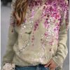 Clothing Azzlee Sweatshirt & Hoodies | Casual Graphic Tops Round Neck Floral Printed Long Sleeve Sweatshirts Khaki