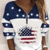 Clothing Azzlee Sweatshirt & Hoodies | Casual Graphic Tops V-Neck Long Sleeve American Us Flag Printed Sweatshirts Blue