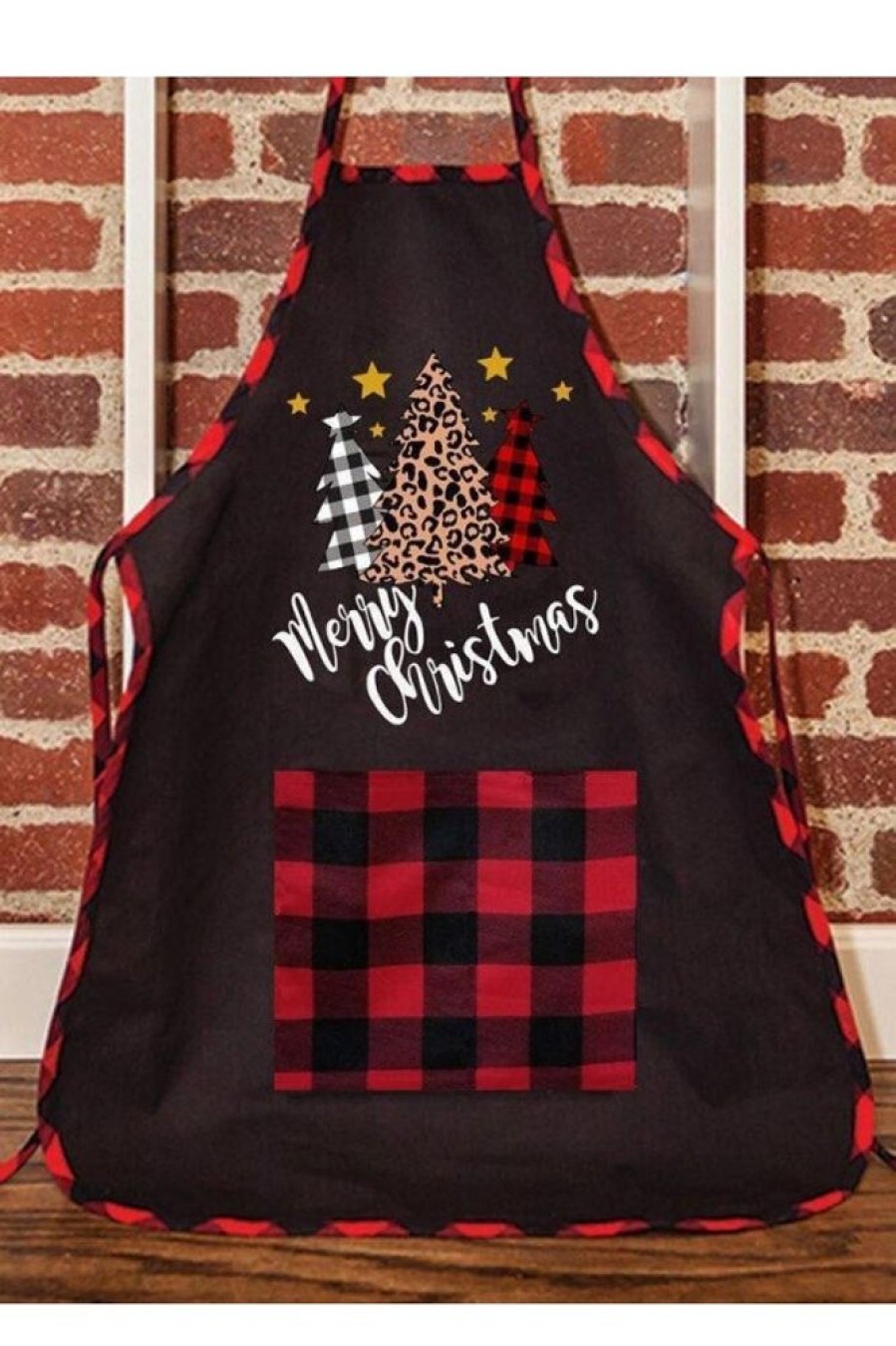 Clothing Azzlee | Women'S Christmas Plaid Apron Black