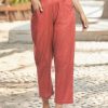 Clothing Azzlee Pants | Elastic Waist Casual Solid Pants Brick Red