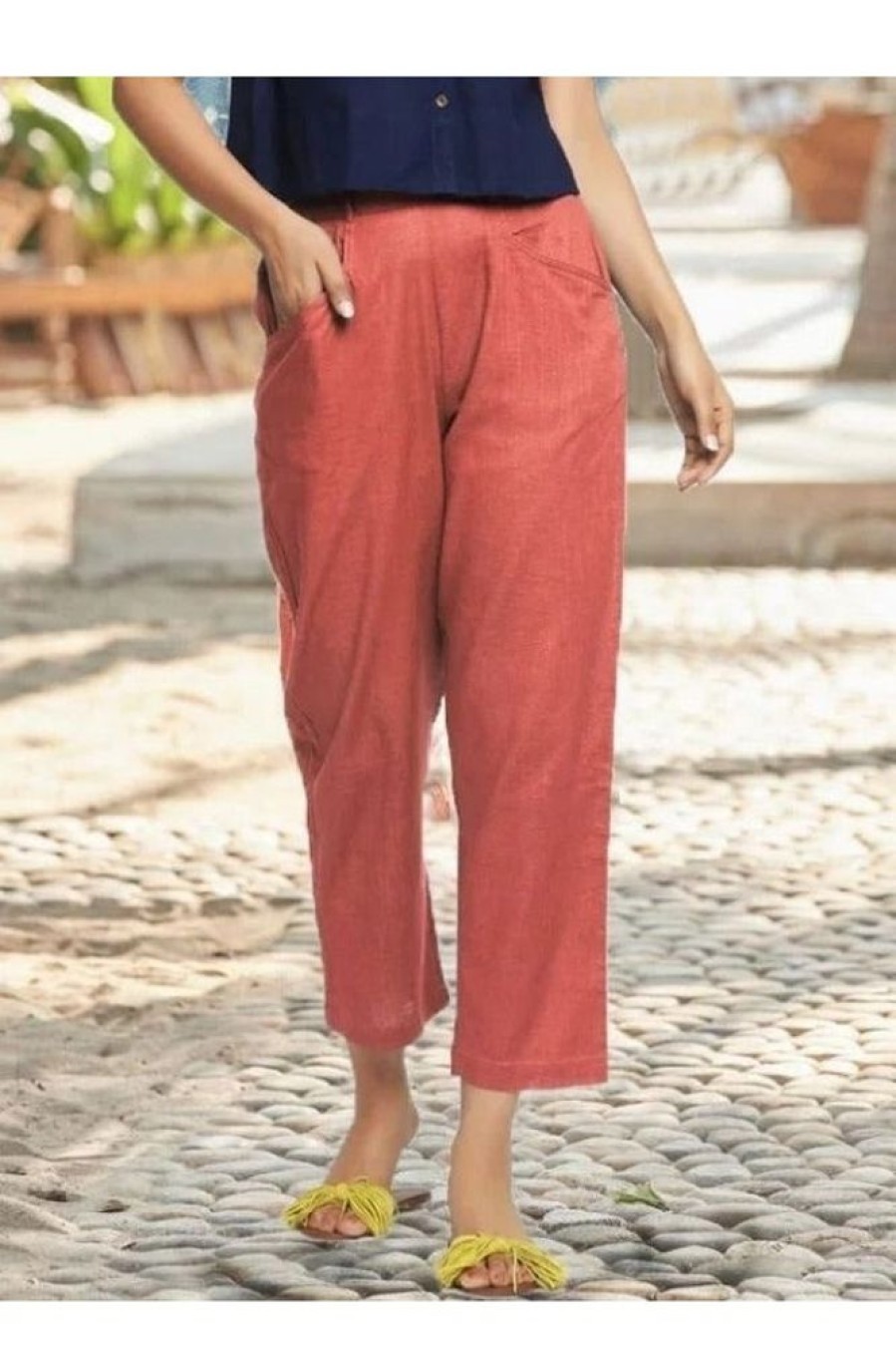 Clothing Azzlee Pants | Elastic Waist Casual Solid Pants Brick Red