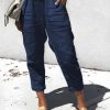 Clothing Azzlee Pants | Summer Casual Pants With Pockets Navy Blue