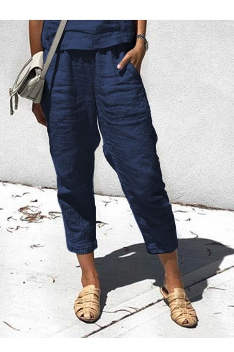 Clothing Azzlee Pants | Summer Casual Pants With Pockets Navy Blue