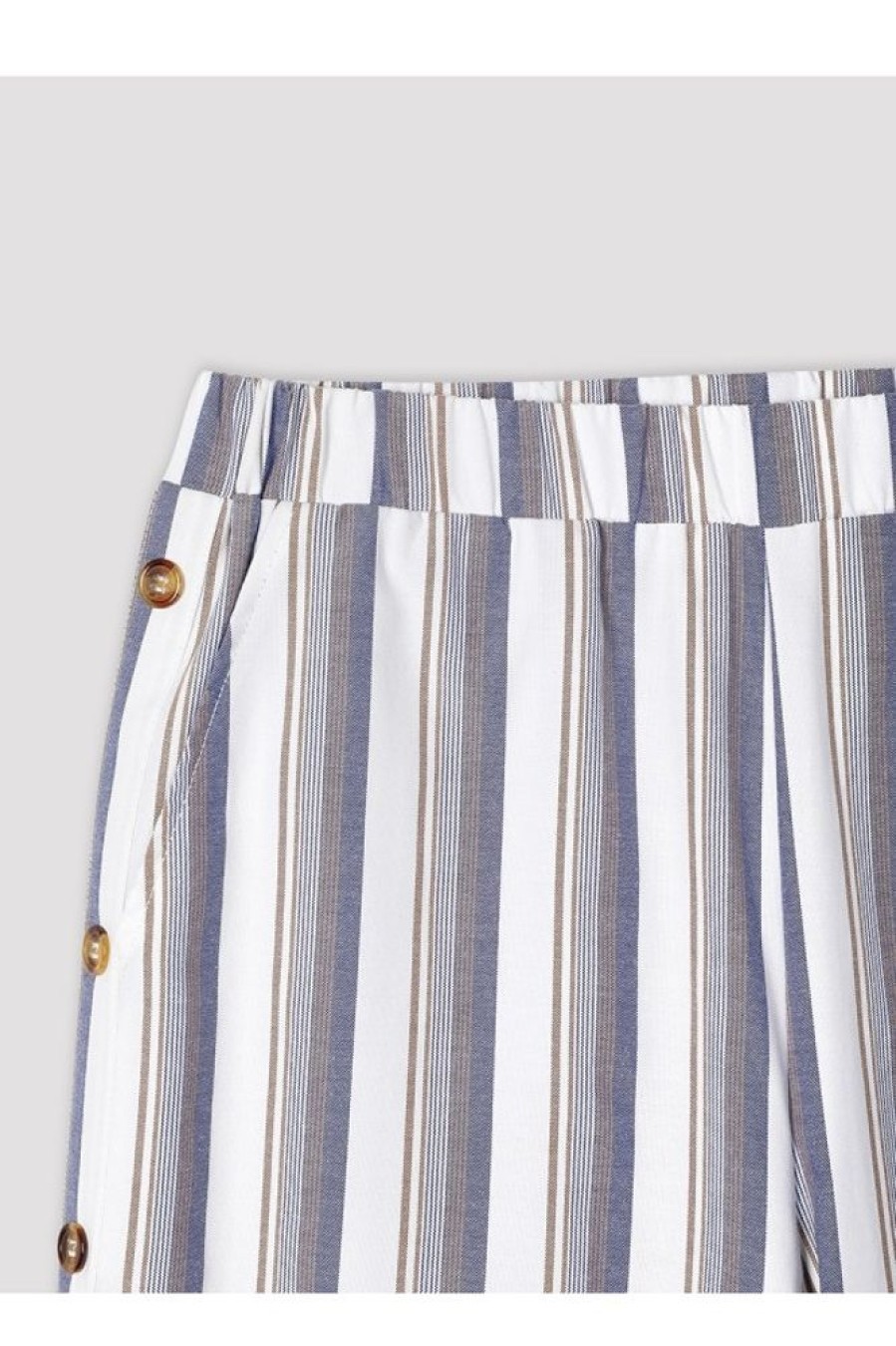 Clothing Azzlee Pants | Cotton Stripe With Buttons Casual Pants Multi Stripe