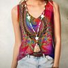 Clothing Azzlee Tanks | Boho Printed V-Neck Sleeveless Tank Red