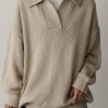 Clothing Azzlee Sweater & Cardigans | Comfy Plain Long Sleeve V-Neck Sweater Khaki