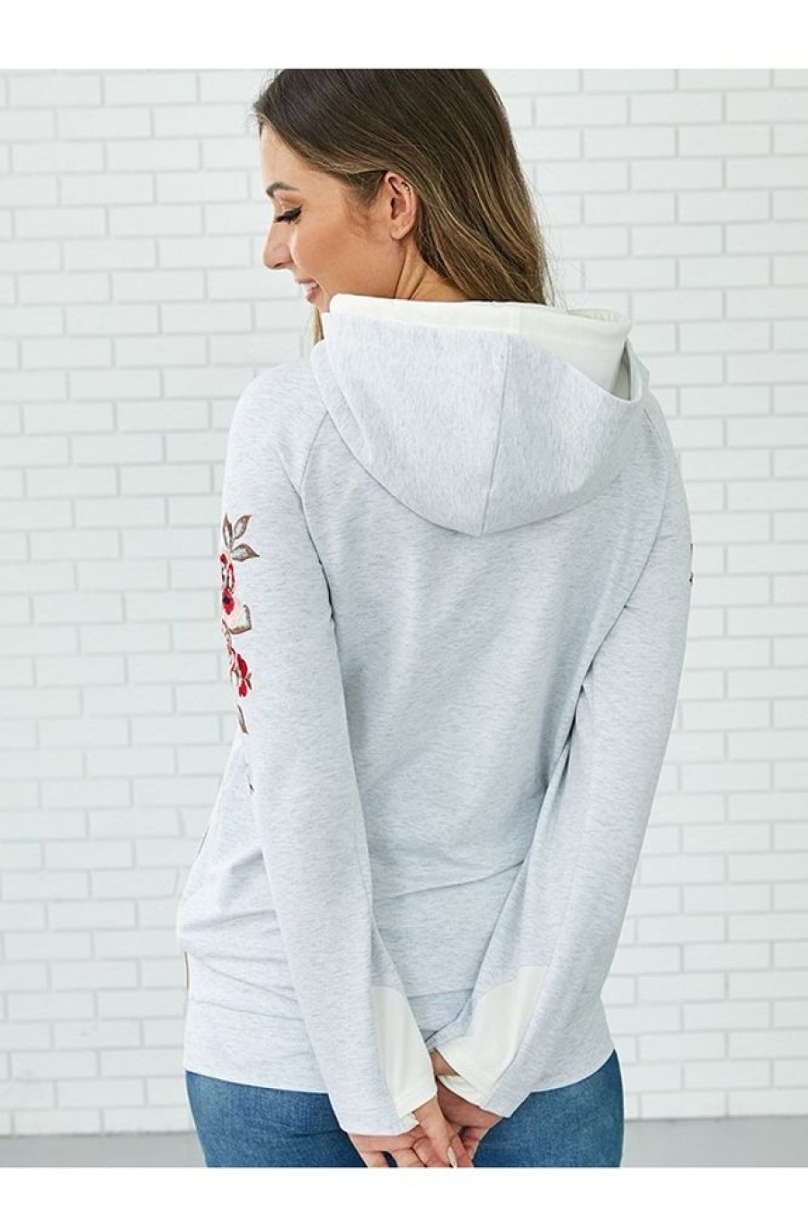 Clothing Azzlee Sweatshirt & Hoodies | Solid Embroidery Hoodie Sweatshirt White