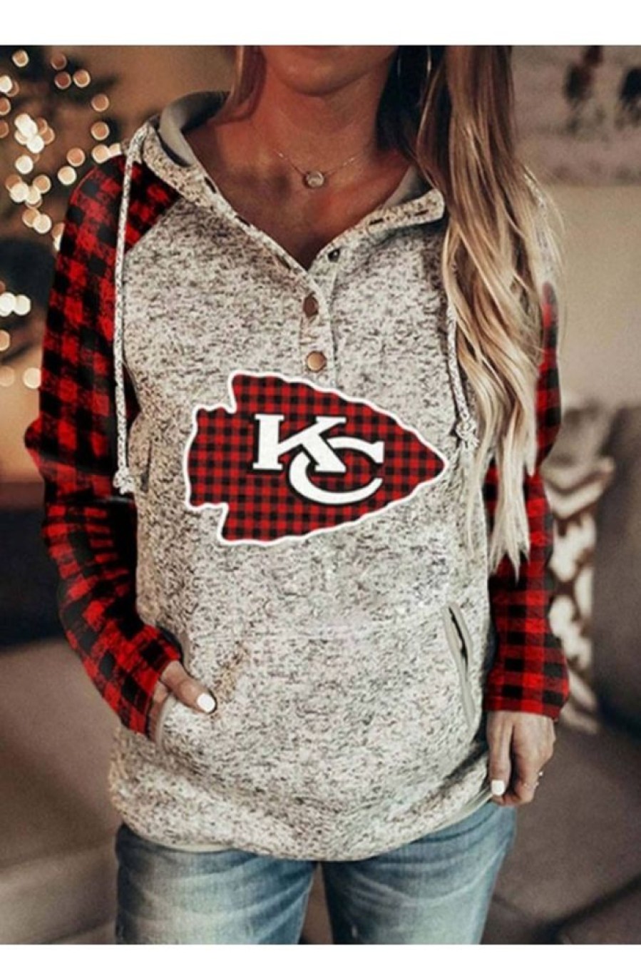 Clothing Azzlee Sweatshirt & Hoodies | Women Plaid Print Long Sleeve Hoodie Red