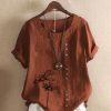 Clothing Azzlee Blouse & Shirts | Casual Round Neck Floral Printed T-Shirt Orange