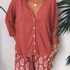 Clothing Azzlee | Casual V Neck Printed Long Sleeve Two Piece Sets Red