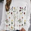 Clothing Azzlee Sweatshirt & Hoodies | Casual Graphic Tops Round Neck Long Sleeve Floral Printed Sweatshirts White