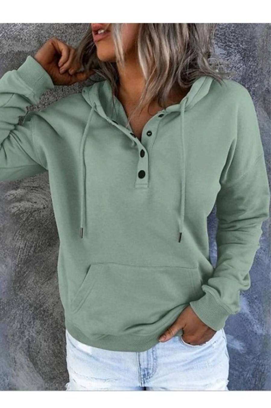 Clothing Azzlee Sweatshirt & Hoodies | Solid Casual Tops Long Sleeve Hoodies With Pocket Green