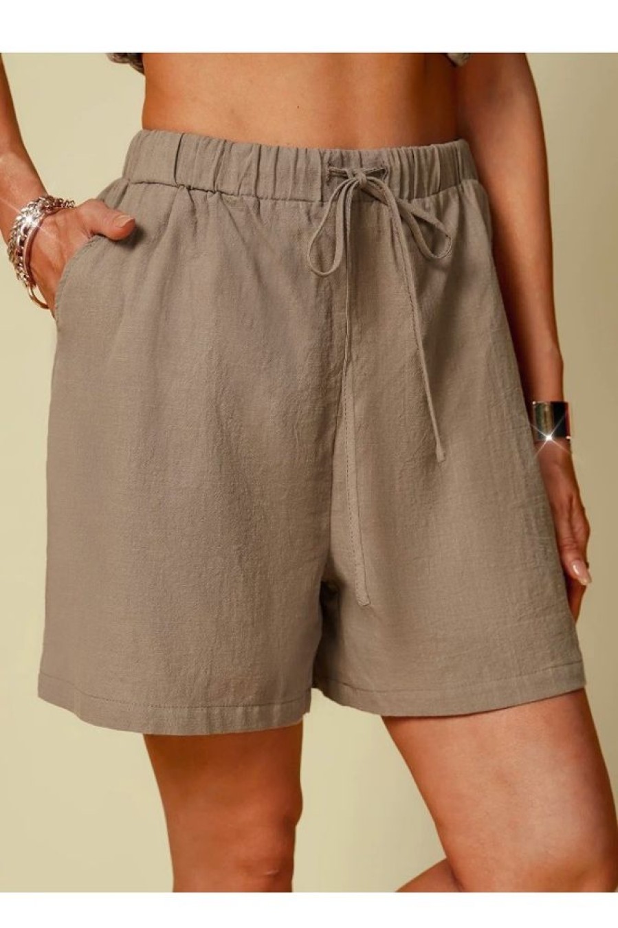 Clothing Azzlee Shorts | Plus Size Solid Color Casual Shorts Deep Khaki