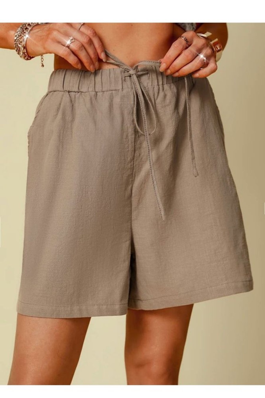 Clothing Azzlee Shorts | Plus Size Solid Color Casual Shorts Deep Khaki