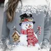 Clothing Azzlee Sweatshirt & Hoodies | Casual Graphic Tops Round Neck Snowman Printed Long Sleeve Xmas Sweatshirts Grey