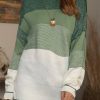 Clothing Azzlee Sweater & Cardigans | Casual Tops Round Neck Long Sleeve Stripe Printed Sweater Green