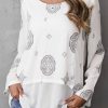 Clothing Azzlee Sweatshirt & Hoodies | O-Neck Geometric Print Casual Boho Long Sleeve Blouse White