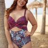 Clothing Azzlee Plus Size | Plus Size Geometric Pattern Cut Out One Piece Swimsuit Multi