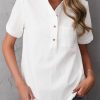 Clothing Azzlee Blouse & Shirts | Women'S Cotton Solid Color Buttons Casual Stand Collar Short Sleeve Blouse White