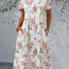 Clothing Azzlee Midi Dresses | Casual Round Neck Short Sleeve Floral Midi Dress White