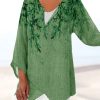 Clothing Azzlee Sweatshirt & Hoodies | Casual Graphic Tops V Neck Leaves Printed Long Sleeve Blouse Green