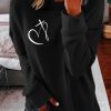 Clothing Azzlee Sweatshirt & Hoodies | Casual Graphic Tops Round Neck Long Sleeve Heart Printed Sweatshirts Black