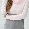 Clothing Azzlee Sweatshirt & Hoodies | Solid Color Splicing Casual Sweatshirt Pink