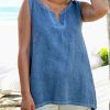 Clothing Azzlee Tanks | Casual V Neck Solid Sleeveless Tank Blue