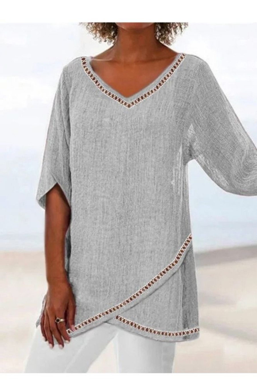 Clothing Azzlee Blouse & Shirts | Casual Solid Plain Half Sleeve Blouse Gray