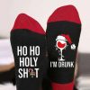 Clothing Azzlee | Christmas Letters Goblet Unisex Color Block Mid-Calf Socks Black-Red