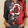 Clothing Azzlee Sweatshirt & Hoodies | Casual V Neck Floral Printed Long Sleeve Blouse Colorful