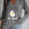 Clothing Azzlee Sweatshirt & Hoodies | Casual Graphic Tops V-Neck Long Sleeve Floral Printed Sweatshirts Gray