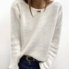 Clothing Azzlee Sweater & Cardigans | Plain Round Neck Long Sleeve Sweater White