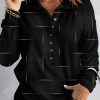 Clothing Azzlee Sweatshirt & Hoodies | Casual V Neck Daily Sweatshirts With Buttons Black