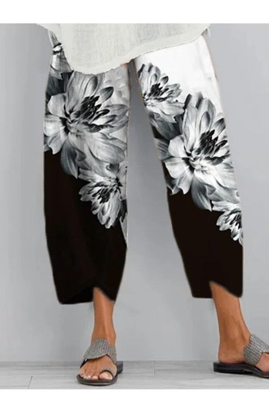 Clothing Azzlee Pants | Casual Floral Printed Pants With Pockets Black