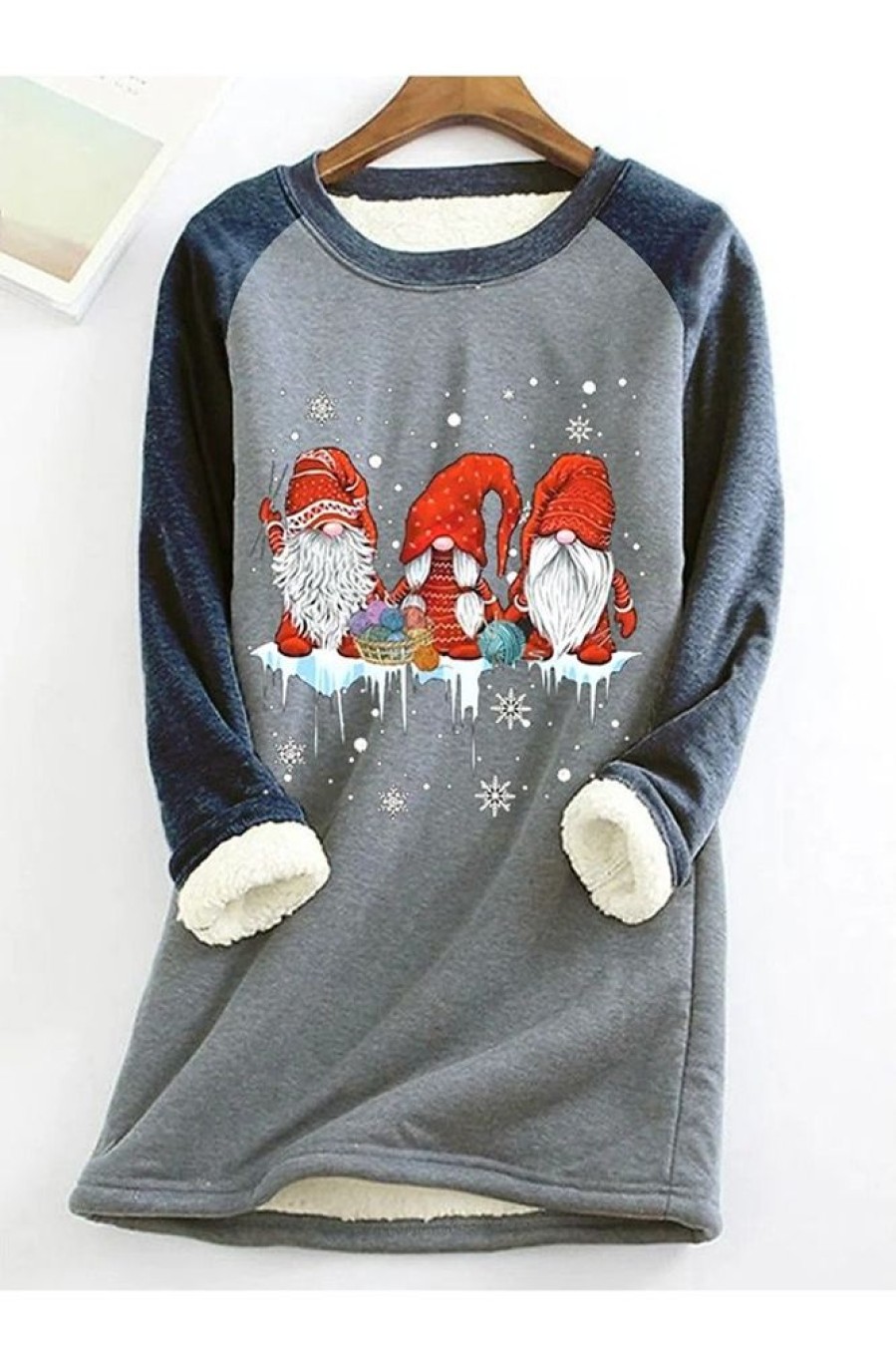 Clothing Azzlee Sweatshirt & Hoodies | Casual Graphic Tops Round Neck Long Sleeve Santa Claus Printed Xmas Sweatshirts Blue