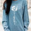 Clothing Azzlee Sweatshirt & Hoodies | Casual Graphic Tops Round Neck Long Sleeve Sweatshirts Blue