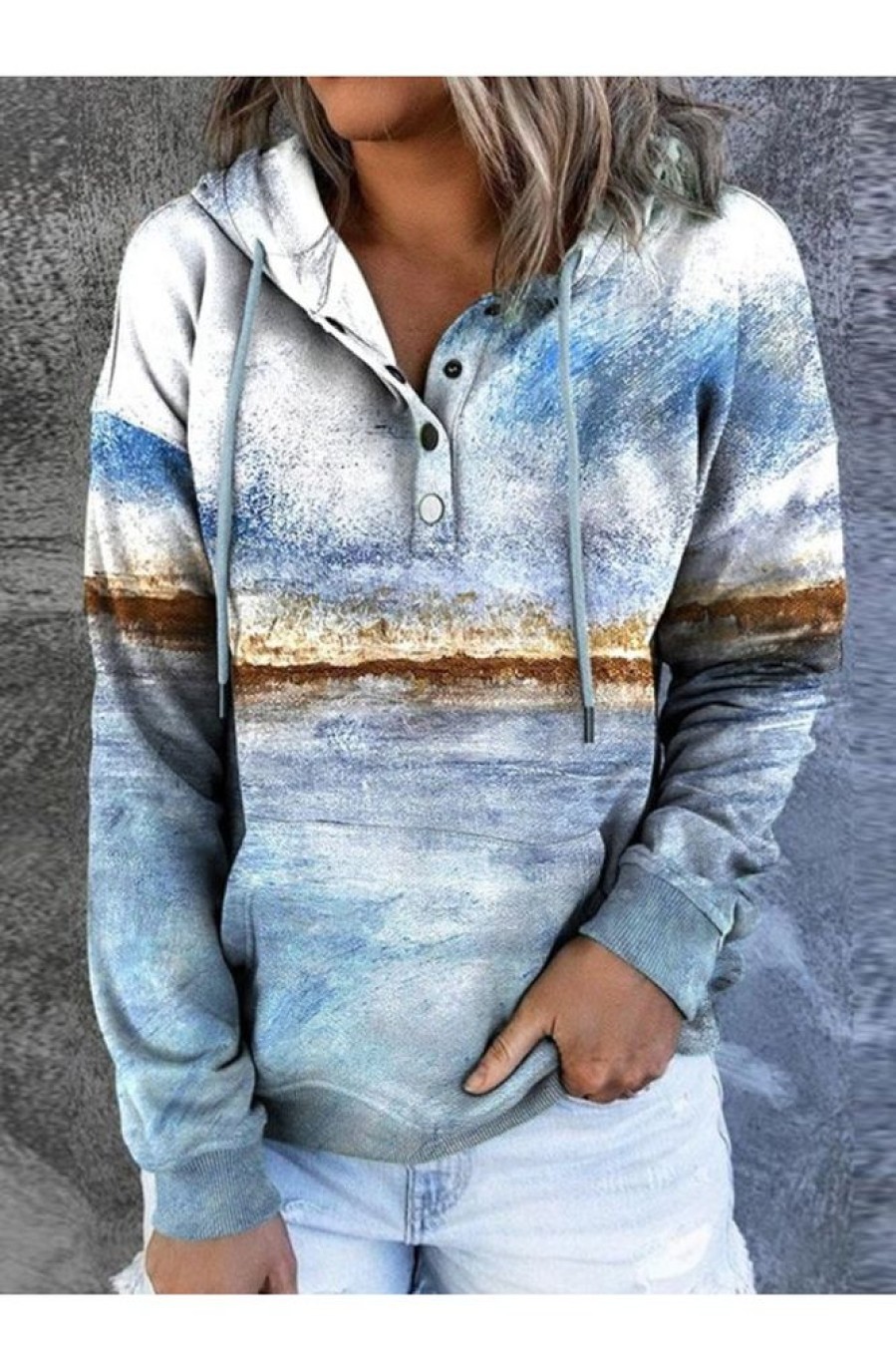 Clothing Azzlee Sweatshirt & Hoodies | Abstract Graphic Print Casual Shift Hoodie Sweatshirt Blue