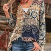 Clothing Azzlee Sweatshirt & Hoodies | Casual V Neck Printed Long Sleeve Blouse Beige