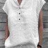 Clothing Azzlee Blouse & Shirts | Casual V Neck Button-Embellished Short Sleeve Blouse White